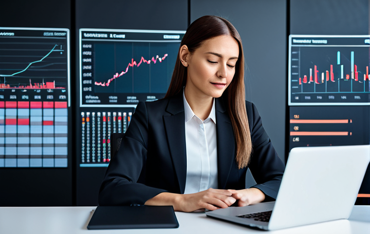 **Prompt:** Modern office setting. A businesswoman in a professional, modest business suit sits at a desk, using a laptop. Background shows charts and graphs representing financial data. "FinTech" concept. Perfect anatomy, natural pose, well-formed hands, safe for work, appropriate content, fully clothed, professional photography, high quality.