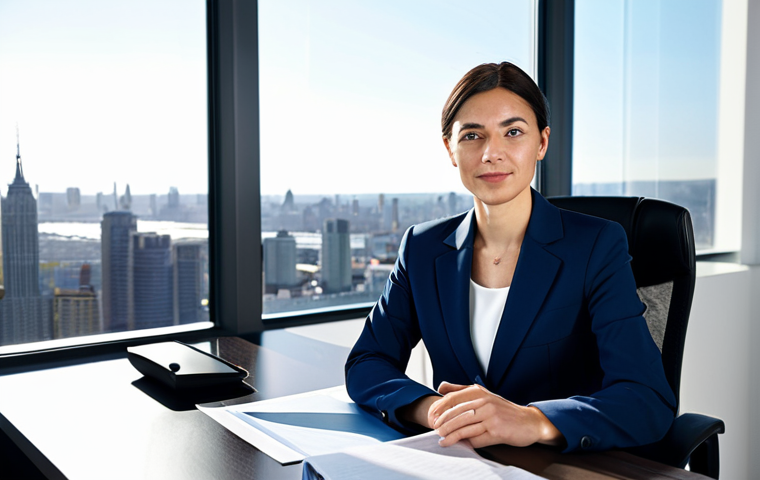 재테크용 AI 서비스 추천 - Businesswoman in Office**

A professional businesswoman in a modest dark blue business suit, sitting...