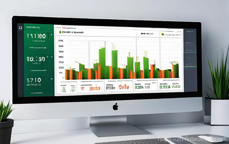 투자 관련 데이터 시각화 기술 - **Prompt:** A detailed, modern financial dashboard displayed on a large, sleek monitor in a clean, p...