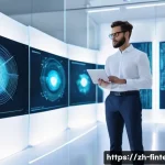 스마트 계약 기술 - **Prompt 1: "Code as Law" and Digital Efficiency**
    A highly detailed, wide-angle shot of a brigh...